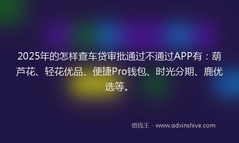 2025年的怎样查车贷审批通过不通过APP有：葫芦花、轻花优品、便捷Pro钱包、时光分期、鹿优选等。