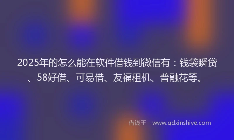 2025年的怎么能在软件借钱到微信有：钱袋瞬贷、58好借、可易借、友福租机、普融花等。