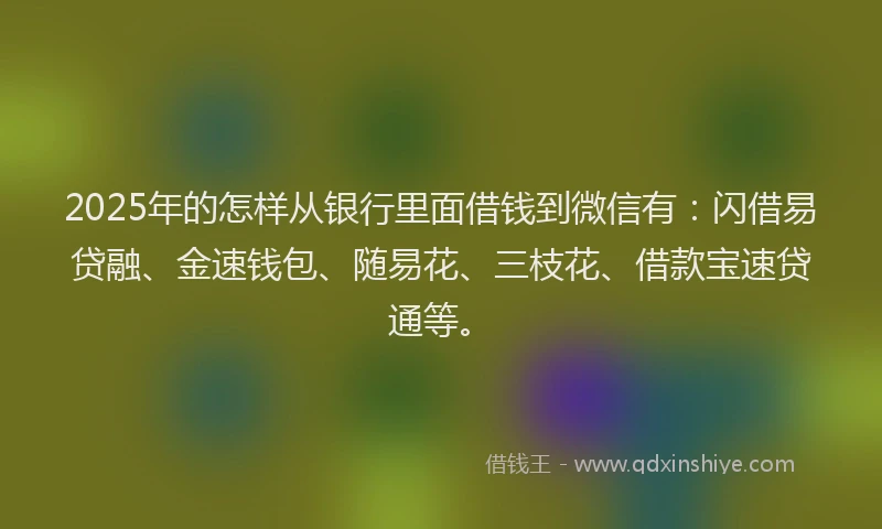 2025年的怎样从银行里面借钱到微信有：闪借易贷融、金速钱包、随易花、三枝花、借款宝速贷通等。