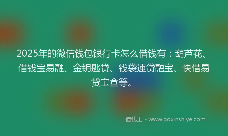 2025年的微信钱包银行卡怎么借钱有：葫芦花、借钱宝易融、金钥匙贷、钱袋速贷融宝、快借易贷宝盒等。