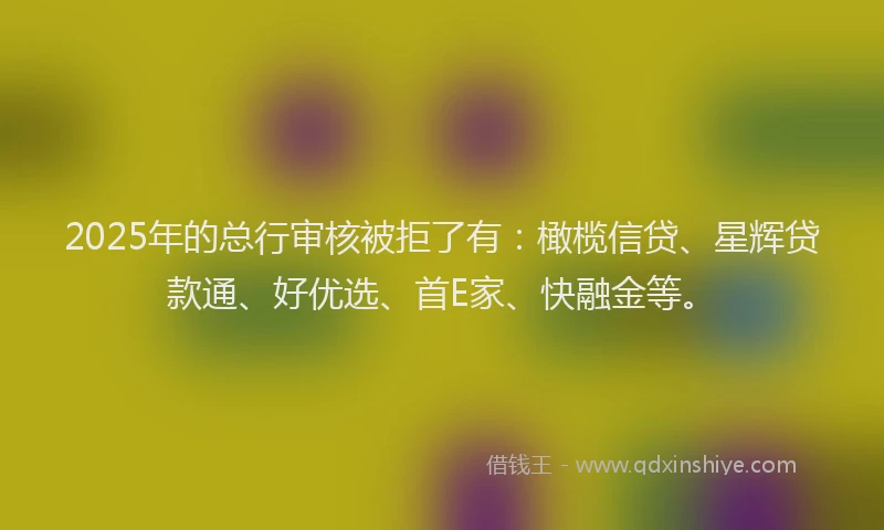 2025年的总行审核被拒了有：橄榄信贷、星辉贷款通、好优选、首E家、快融金等。