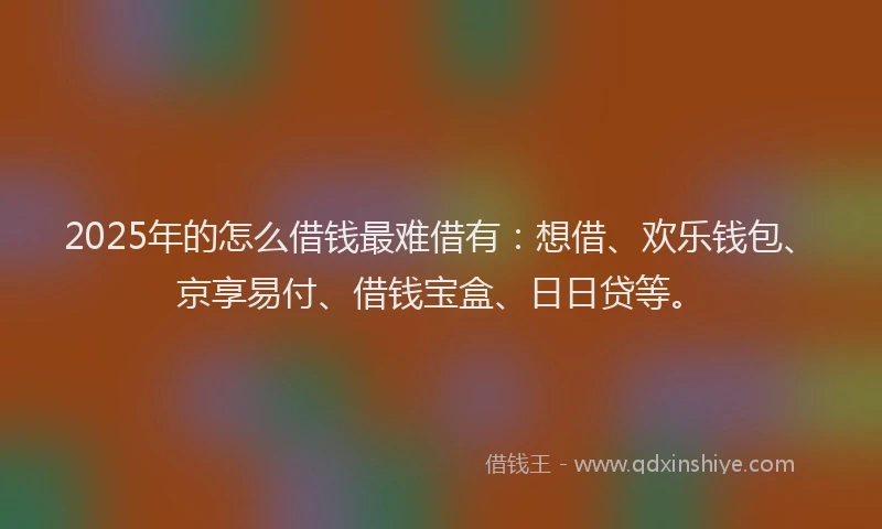 2025年的怎么借钱最难借有：想借、欢乐钱包、京享易付、借钱宝盒、日日贷等。