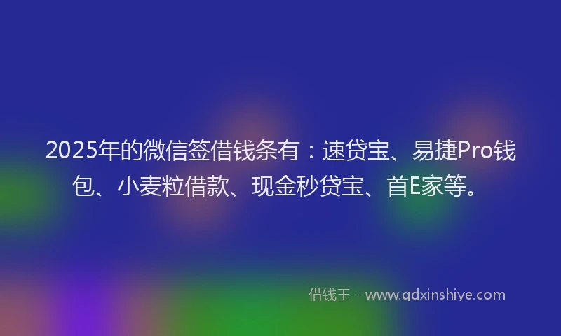 2025年的微信签借钱条有：速贷宝、易捷Pro钱包、小麦粒借款、现金秒贷宝、首E家等。