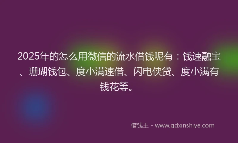 2025年的怎么用微信的流水借钱呢有：钱速融宝、珊瑚钱包、度小满速借、闪电侠贷、度小满有钱花等。