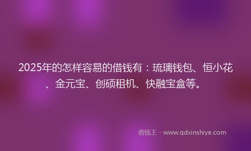 2025年的怎样容易的借钱有：琉璃钱包、恒小花、金元宝、创硕租机、快融宝盒等。