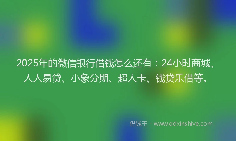 2025年的微信银行借钱怎么还有：24小时商城、人人易贷、小象分期、超人卡、钱贷乐借等。