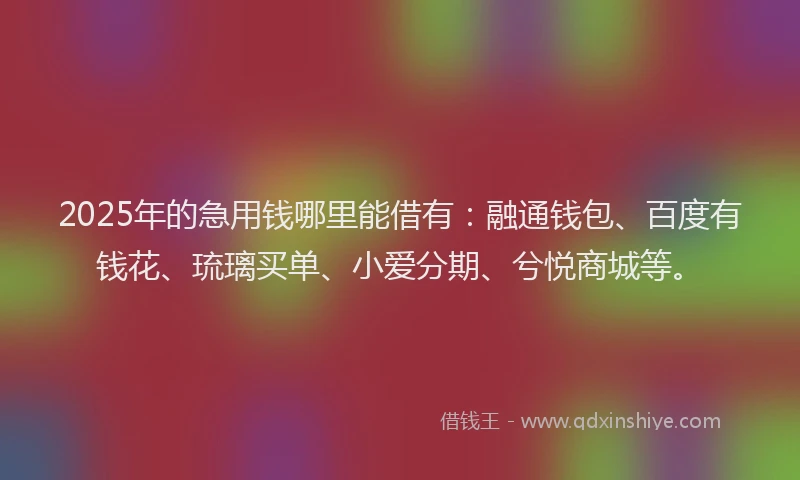 2025年的急用钱哪里能借有：融通钱包、百度有钱花、琉璃买单、小爱分期、兮悦商城等。