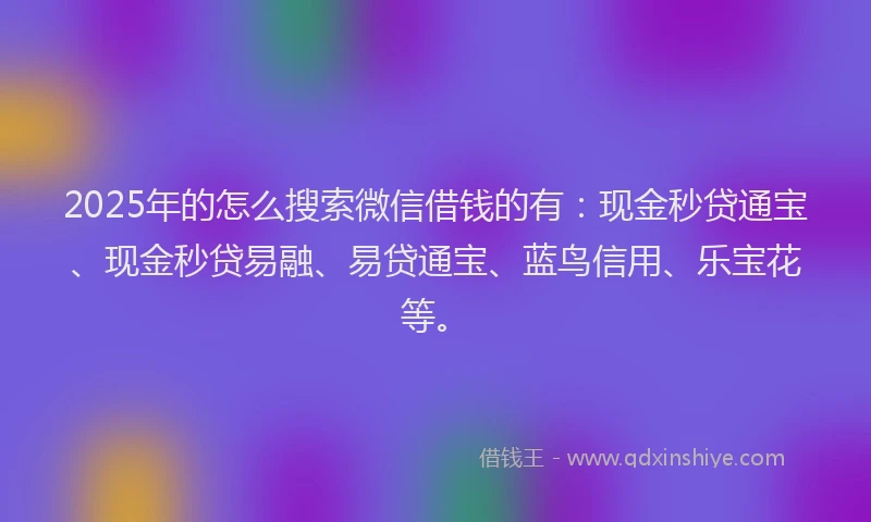 2025年的怎么搜索微信借钱的有：现金秒贷通宝、现金秒贷易融、易贷通宝、蓝鸟信用、乐宝花等。