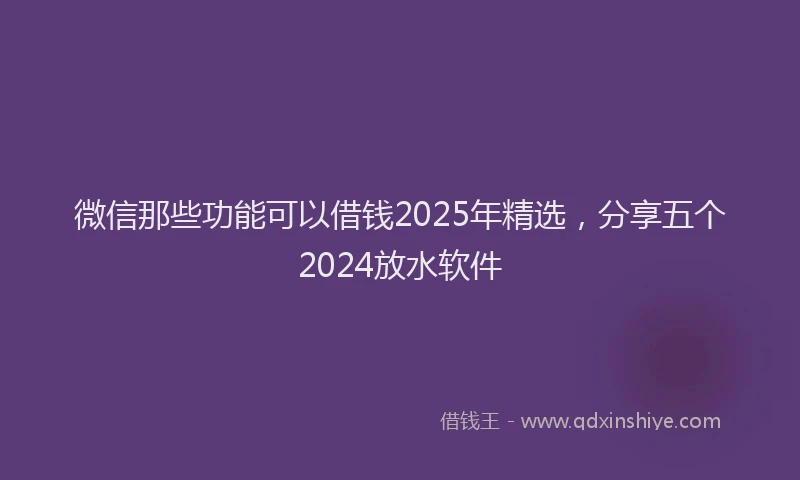 微信那些功能可以借钱2025年精选，分享五个2024放水软件