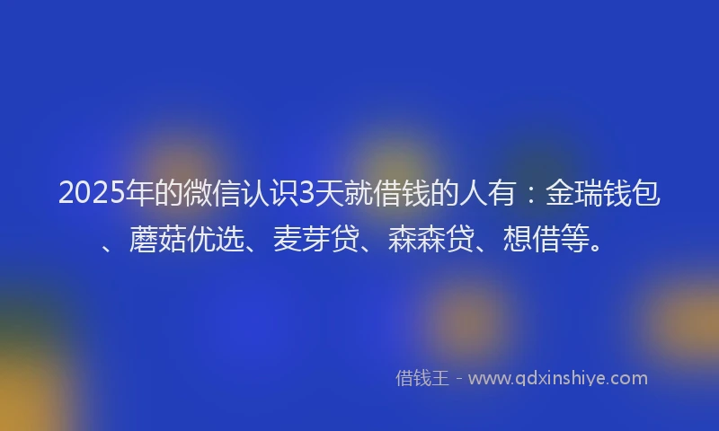 2025年的微信认识3天就借钱的人有：金瑞钱包、蘑菇优选、麦芽贷、森森贷、想借等。