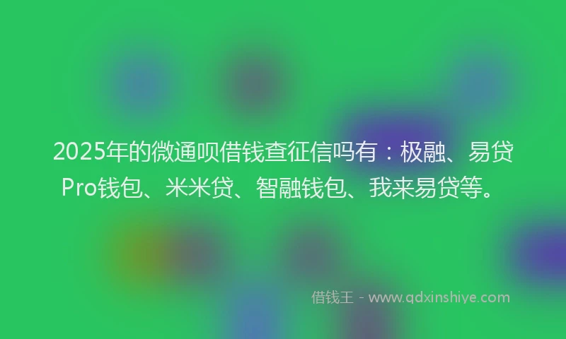 2025年的微通呗借钱查征信吗有：极融、易贷Pro钱包、米米贷、智融钱包、我来易贷等。