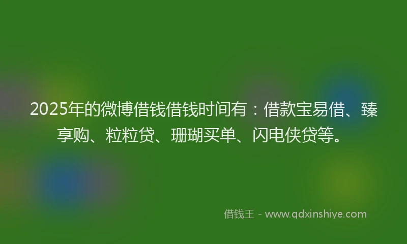 2025年的微博借钱借钱时间有：借款宝易借、臻享购、粒粒贷、珊瑚买单、闪电侠贷等。