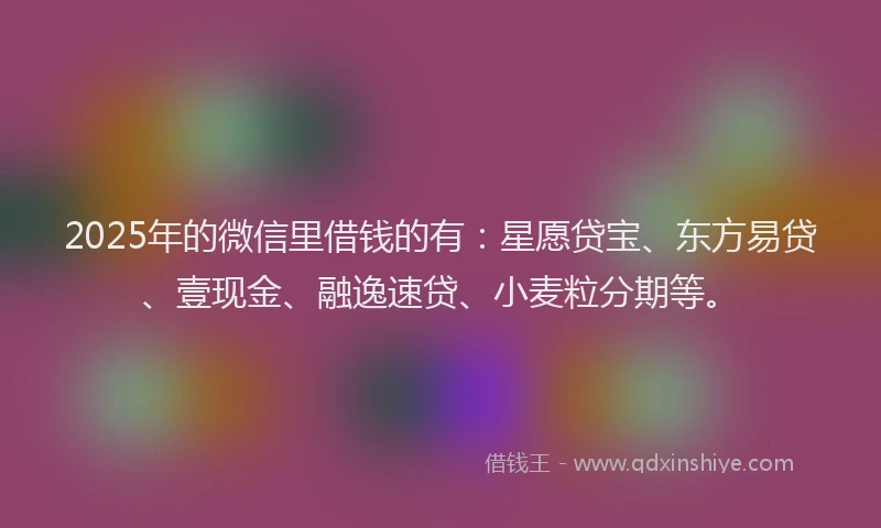 2025年的微信里借钱的有：星愿贷宝、东方易贷、壹现金、融逸速贷、小麦粒分期等。