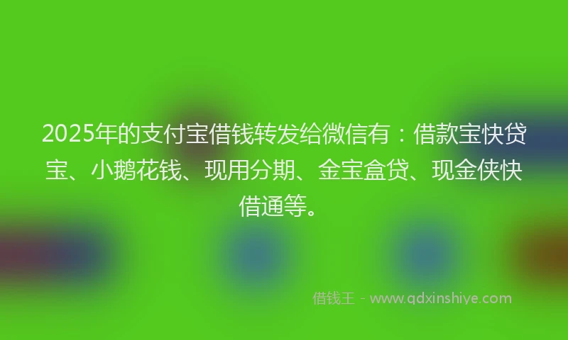 2025年的支付宝借钱转发给微信有：借款宝快贷宝、小鹅花钱、现用分期、金宝盒贷、现金侠快借通等。