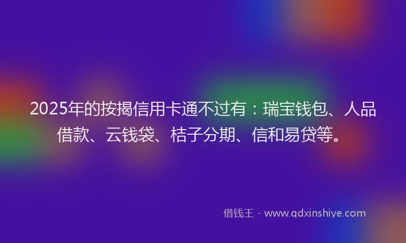 2025年的按揭信用卡通不过有:瑞宝钱包、人品借款、云钱袋、桔子分期、信和易贷等。