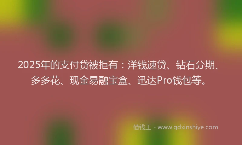 2025年的支付贷被拒有：洋钱速贷、钻石分期、多多花、现金易融宝盒、迅达Pro钱包等。