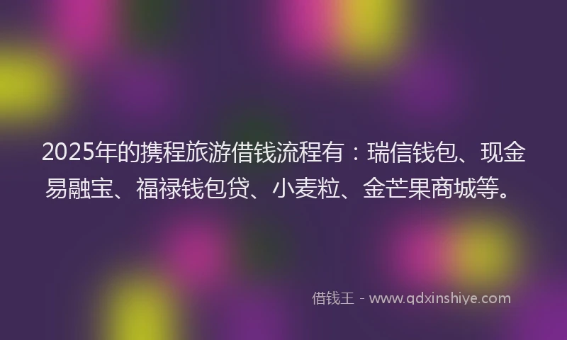 2025年的携程旅游借钱流程有：瑞信钱包、现金易融宝、福禄钱包贷、小麦粒、金芒果商城等。