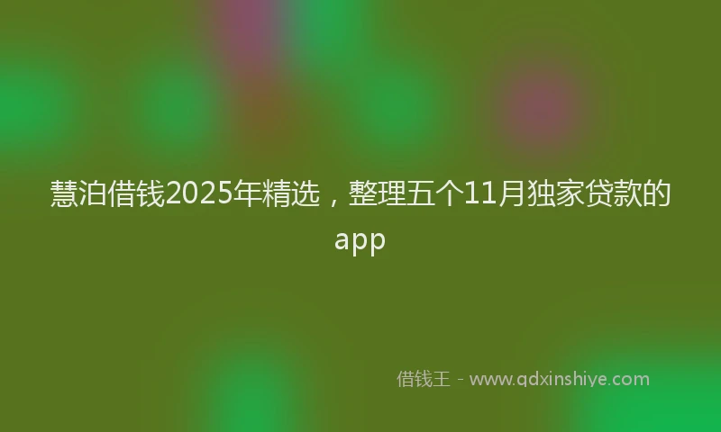 慧泊借钱2025年精选，整理五个11月独家贷款的app