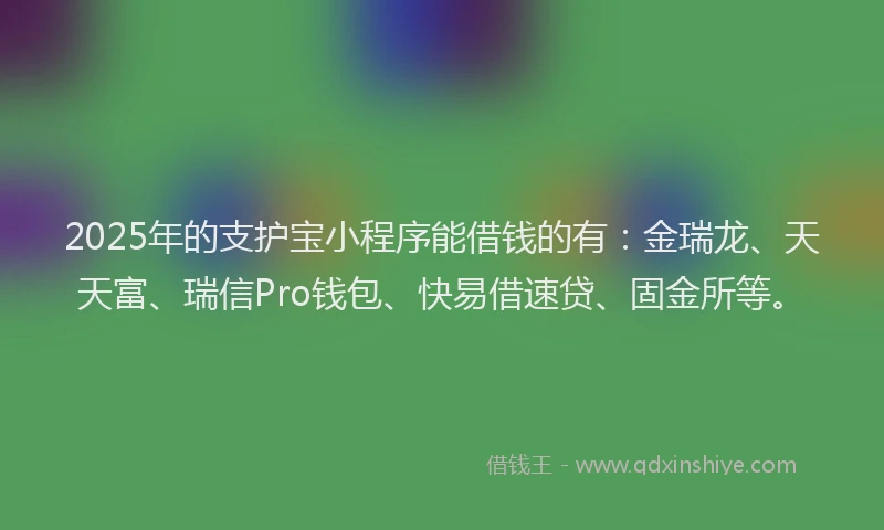 2025年的支护宝小程序能借钱的有：金瑞龙、天天富、瑞信Pro钱包、快易借速贷、固金所等。