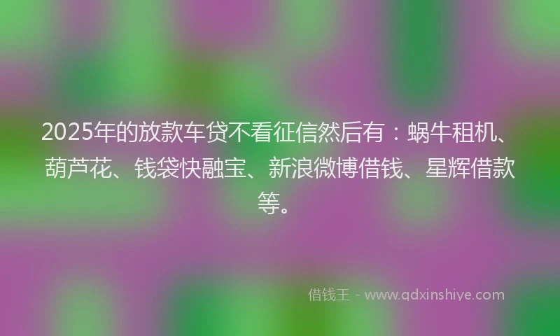 2025年的放款车贷不看征信然后有：蜗牛租机、葫芦花、钱袋快融宝、新浪微博借钱、星辉借款等。