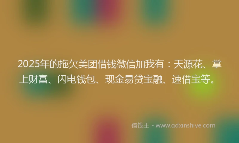 2025年的拖欠美团借钱微信加我有：天源花、掌上财富、闪电钱包、现金易贷宝融、速借宝等。