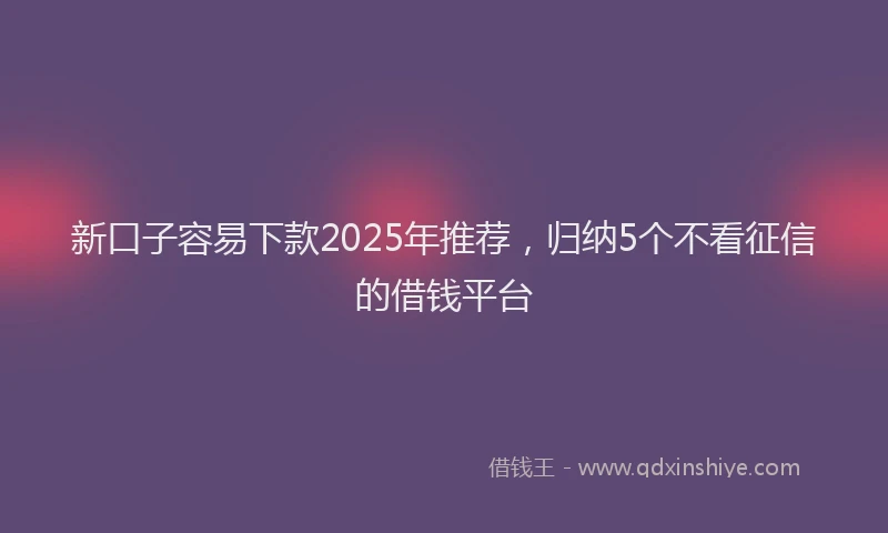 新口子容易下款2025年推荐，归纳5个不看征信的借钱平台