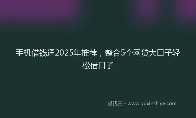 手机借钱通2025年推荐，整合5个网贷大口子轻松借口子