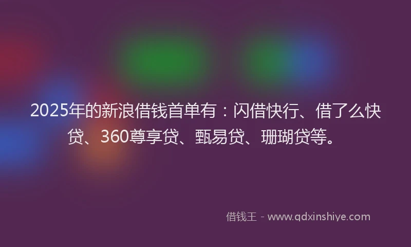 2025年的新浪借钱首单有：闪借快行、借了么快贷、360尊享贷、甄易贷、珊瑚贷等。