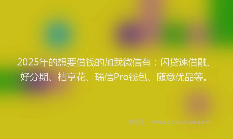 2025年的想要借钱的加我微信有：闪贷速借融、好分期、桔享花、瑞信Pro钱包、随意优品等。