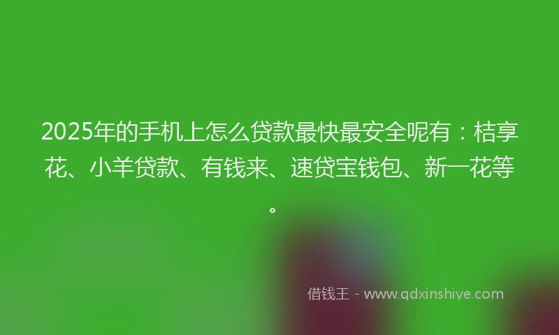 2025年的手机上怎么贷款最快最安全呢有：桔享花、小羊贷款、有钱来、速贷宝钱包、新一花等。