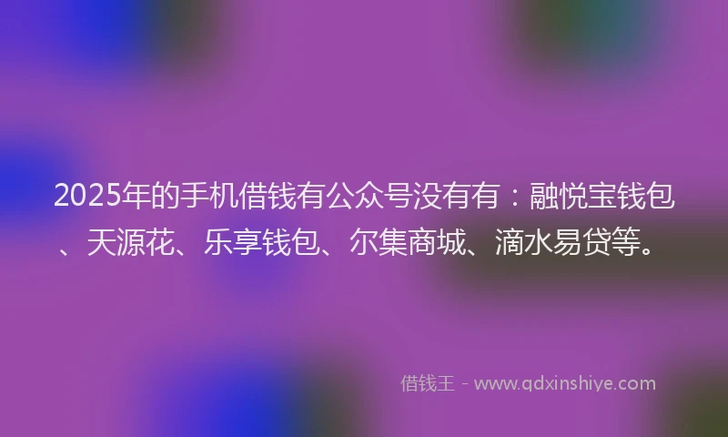 2025年的手机借钱有公众号没有有：融悦宝钱包、天源花、乐享钱包、尔集商城、滴水易贷等。