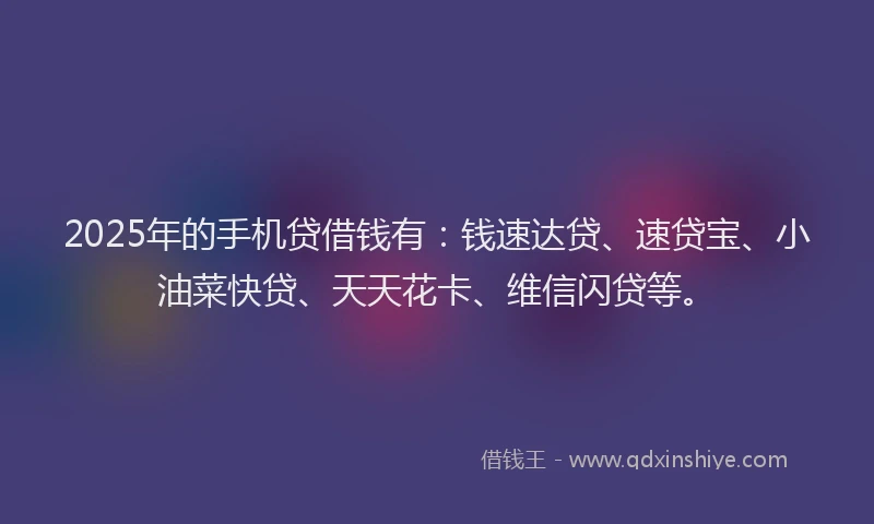 2025年的手机贷借钱有：钱速达贷、速贷宝、小油菜快贷、天天花卡、维信闪贷等。