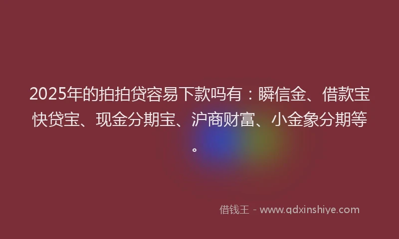 2025年的拍拍贷容易下款吗有：瞬信金、借款宝快贷宝、现金分期宝、沪商财富、小金象分期等。