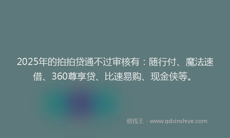 2025年的拍拍贷通不过审核有：随行付、魔法速借、360尊享贷、比速易购、现金侠等。