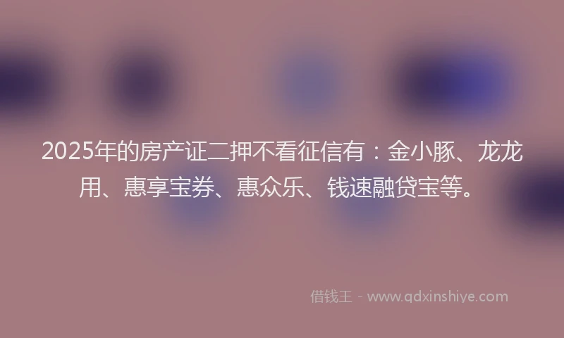 2025年的房产证二押不看征信有：金小豚、龙龙用、惠享宝券、惠众乐、钱速融贷宝等。