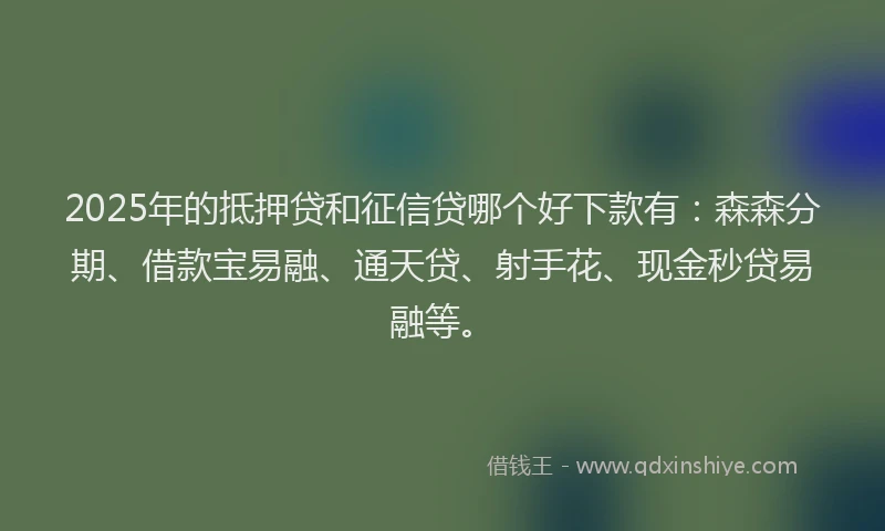 2025年的抵押贷和征信贷哪个好下款有：森森分期、借款宝易融、通天贷、射手花、现金秒贷易融等。