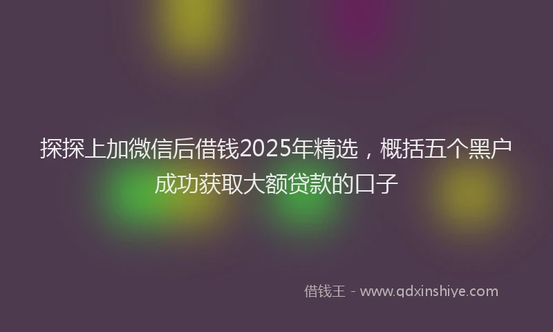 探探上加微信后借钱2025年精选，概括五个黑户成功获取大额贷款的口子