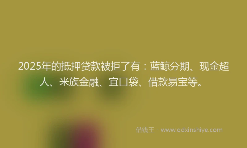 2025年的抵押贷款被拒了有：蓝鲸分期、现金超人、米族金融、宜口袋、借款易宝等。