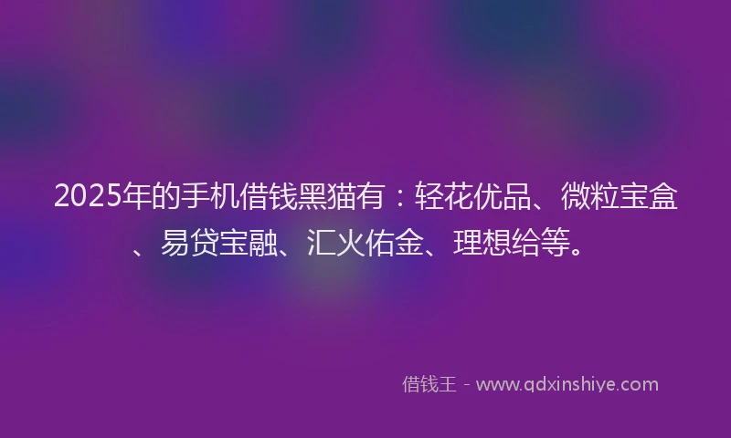 2025年的手机借钱黑猫有：轻花优品、微粒宝盒、易贷宝融、汇火佑金、理想给等。