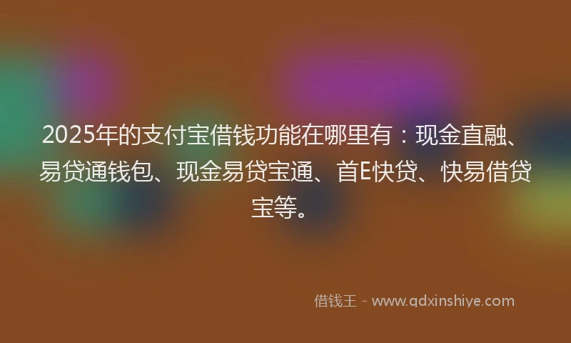 2025年的支付宝借钱功能在哪里有：现金直融、易贷通钱包、现金易贷宝通、首E快贷、快易借贷宝等。