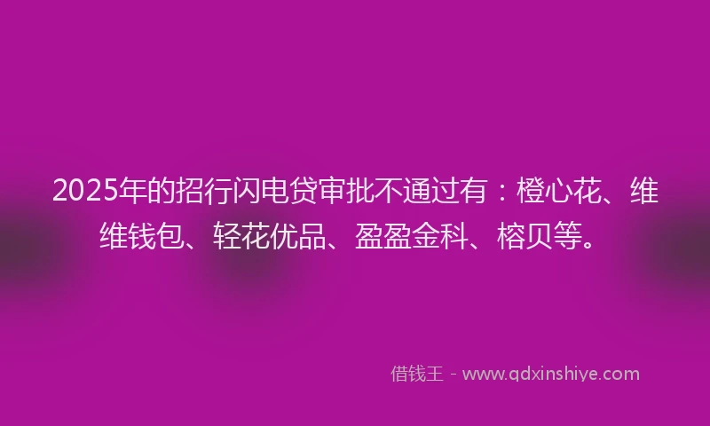 2025年的招行闪电贷审批不通过有:橙心花、维维钱包、轻花优品、盈盈金科、榕贝等。