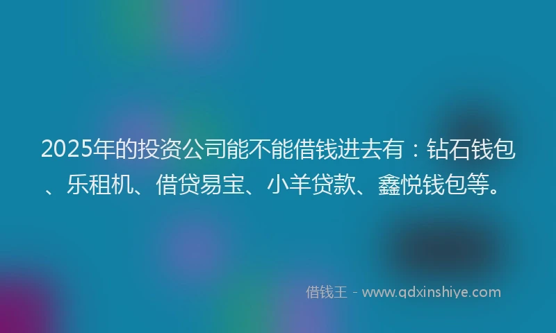 2025年的投资公司能不能借钱进去有：钻石钱包、乐租机、借贷易宝、小羊贷款、鑫悦钱包等。