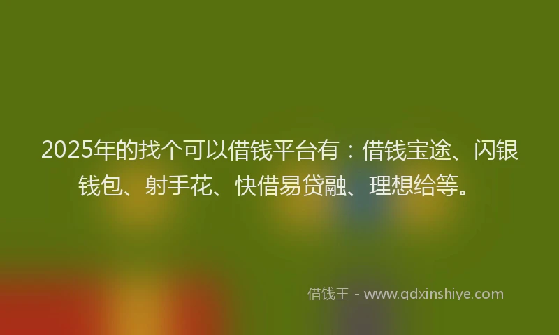2025年的找个可以借钱平台有：借钱宝途、闪银钱包、射手花、快借易贷融、理想给等。