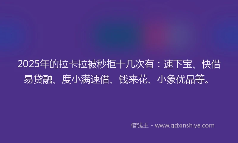 2025年的拉卡拉被秒拒十几次有：速下宝、快借易贷融、度小满速借、钱来花、小象优品等。