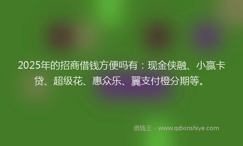 2025年的招商借钱方便吗有：现金侠融、小赢卡贷、超级花、惠众乐、翼支付橙分期等。