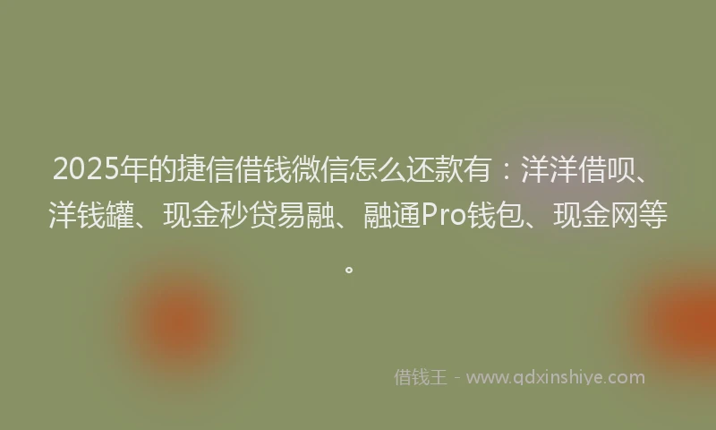2025年的捷信借钱微信怎么还款有：洋洋借呗、洋钱罐、现金秒贷易融、融通Pro钱包、现金网等。
