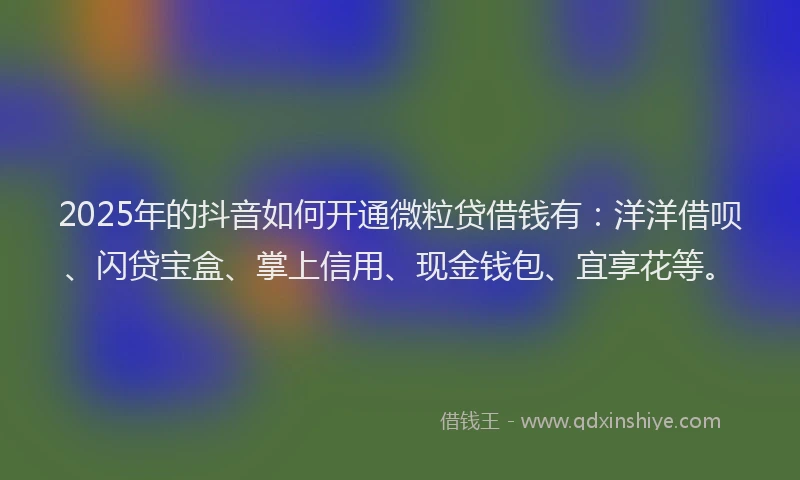 2025年的抖音如何开通微粒贷借钱有：洋洋借呗、闪贷宝盒、掌上信用、现金钱包、宜享花等。