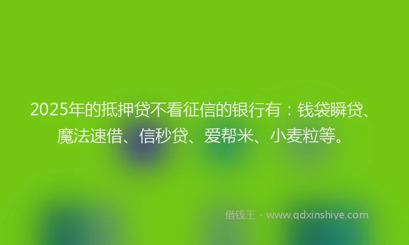 2025年的抵押贷不看征信的银行有：钱袋瞬贷、魔法速借、信秒贷、爱帮米、小麦粒等。