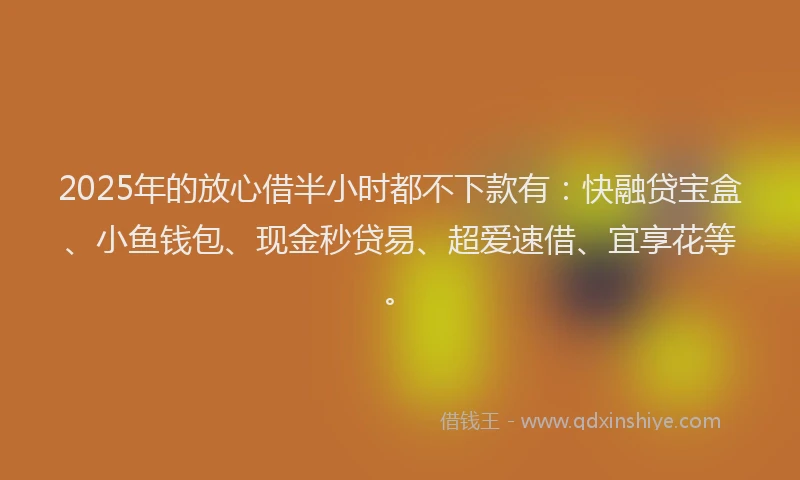2025年的放心借半小时都不下款有：快融贷宝盒、小鱼钱包、现金秒贷易、超爱速借、宜享花等。