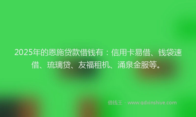 2025年的恩施贷款借钱有：信用卡易借、钱袋速借、琉璃贷、友福租机、涌泉金服等。